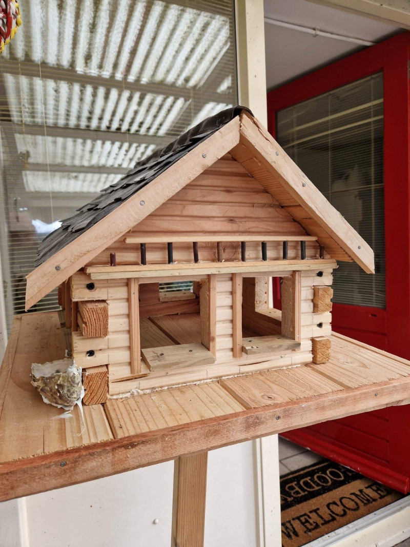 Vogelvoederplank-hout-bijzondere-vormgeving-creatief-houtbouw-ideeen-handgemaakt-vogels-voeren-in-tuin